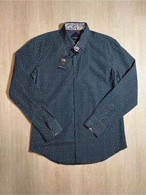 Lloyd & Jefferson NWT Yeter Navy Patterned Formal Button-Down Shirt Men's Medium
